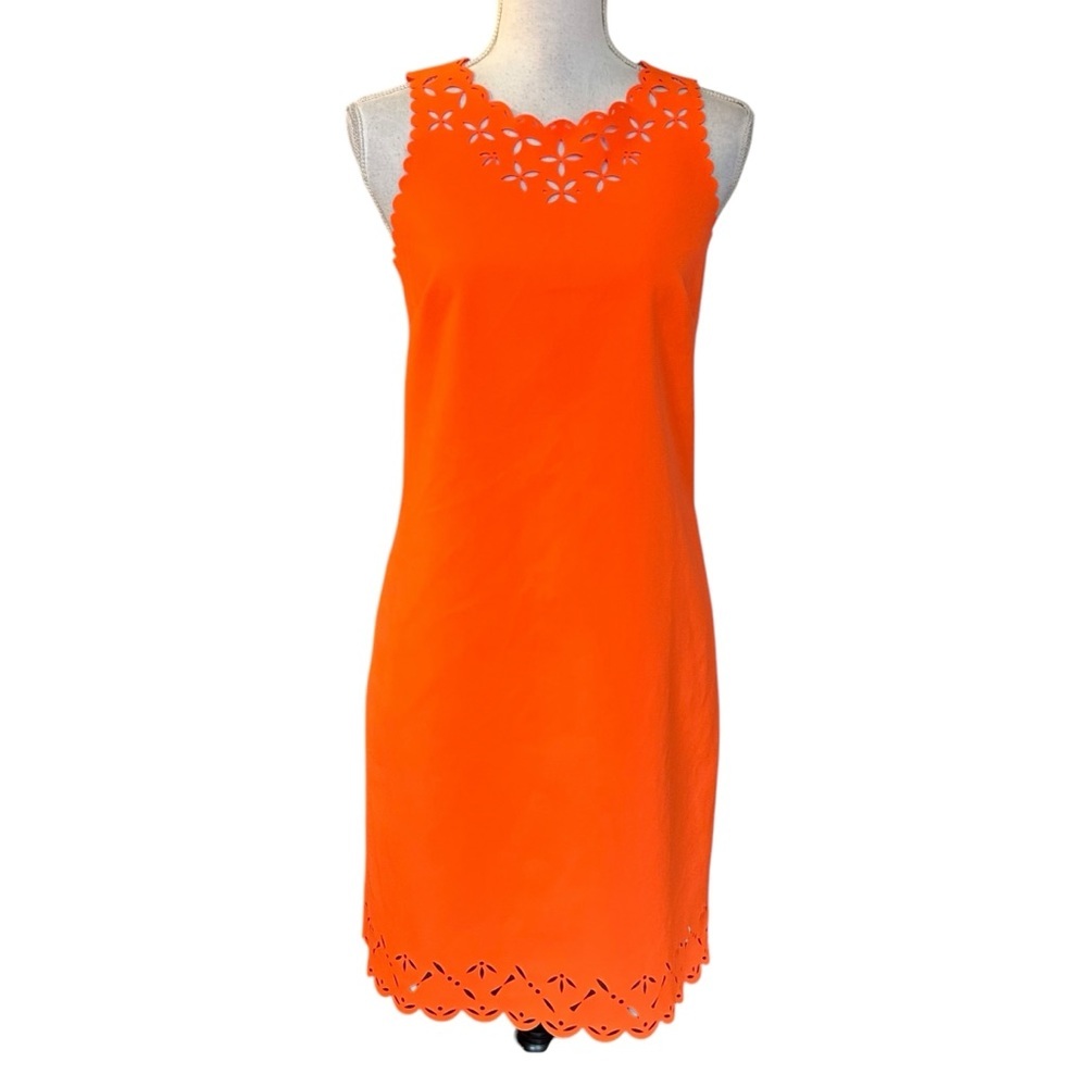 J. Crew Laser Cut Sheath Sleeveless Dress Women’s SZ 2 Neon‎ Persimmon Fall